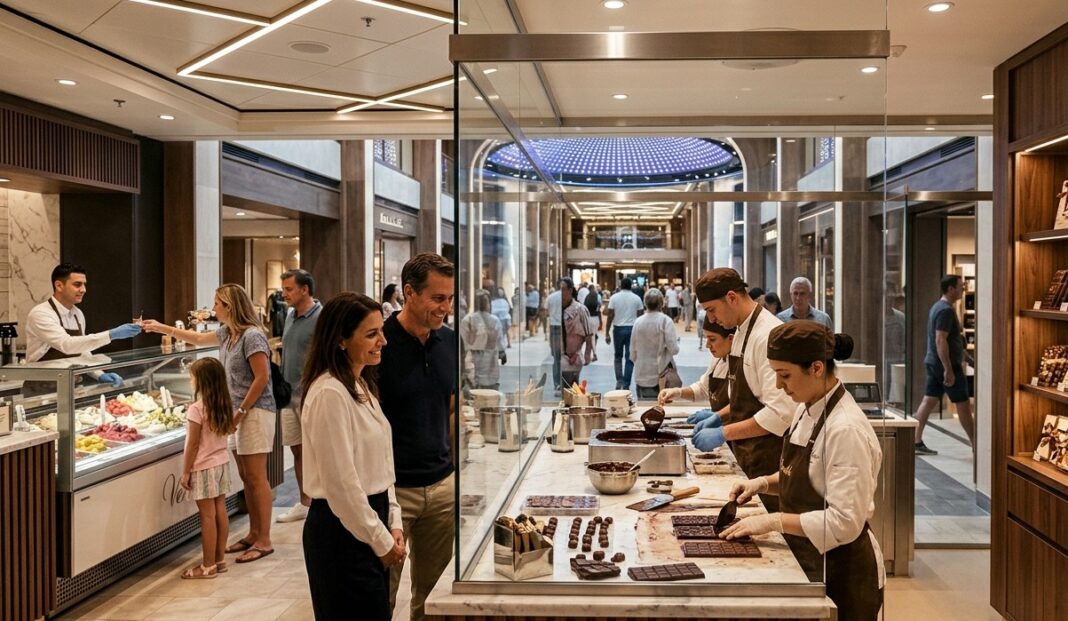 Marcas premium transforman la experiencia gastronómica a bordo de los cruceros con espacios inmersivos como el de Venchi en MSC World Asia.