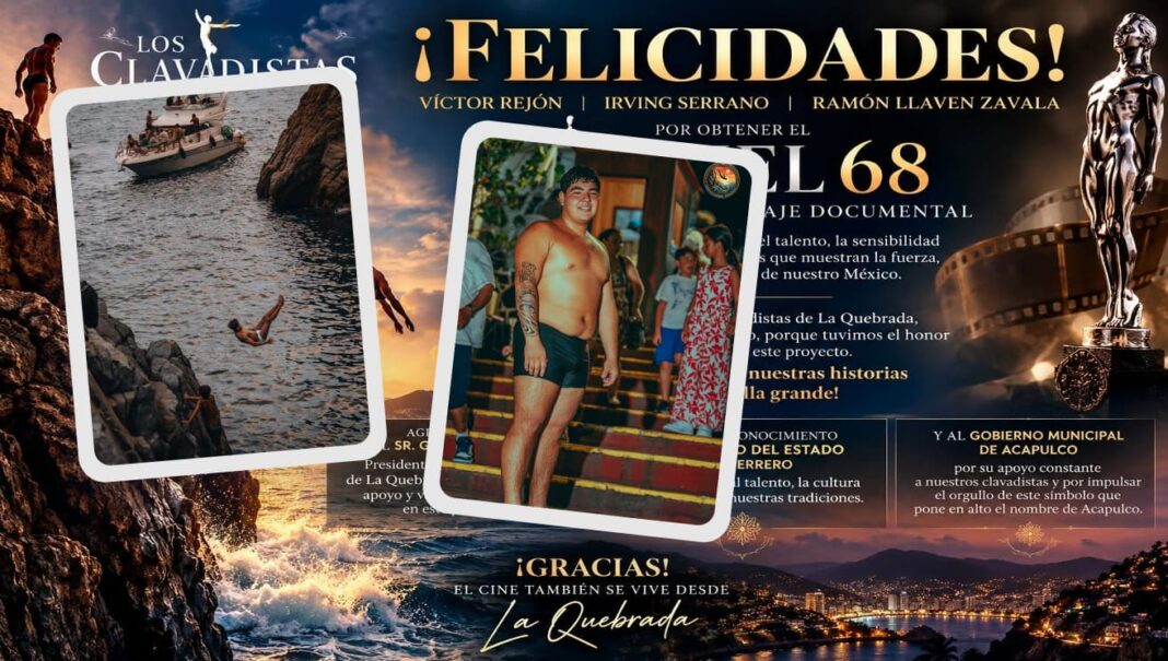 Clavadistas de La Quebrada en Acapulco celebrando el Premio Ariel por el documental “Las voces del despeñadero”