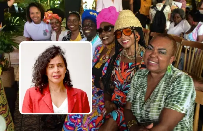 María Fernanda Campuzano, secretaria de Turismo de Cali, junto a emprendedoras de la Ruta Afroturística